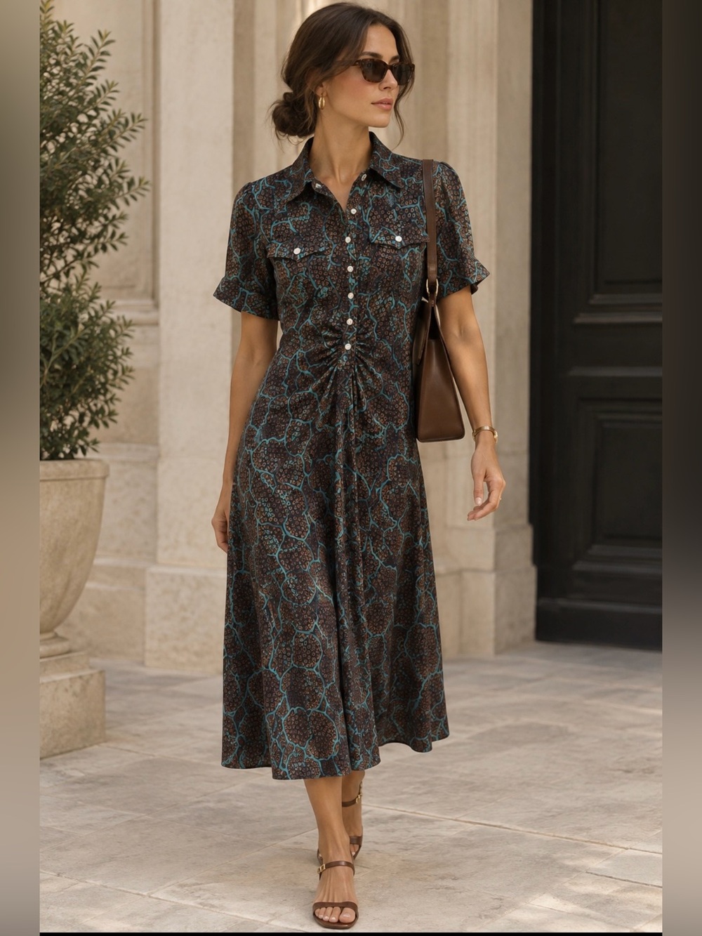 diane von furstenberg Vintage Printed silk Button-Front Shirt Dress